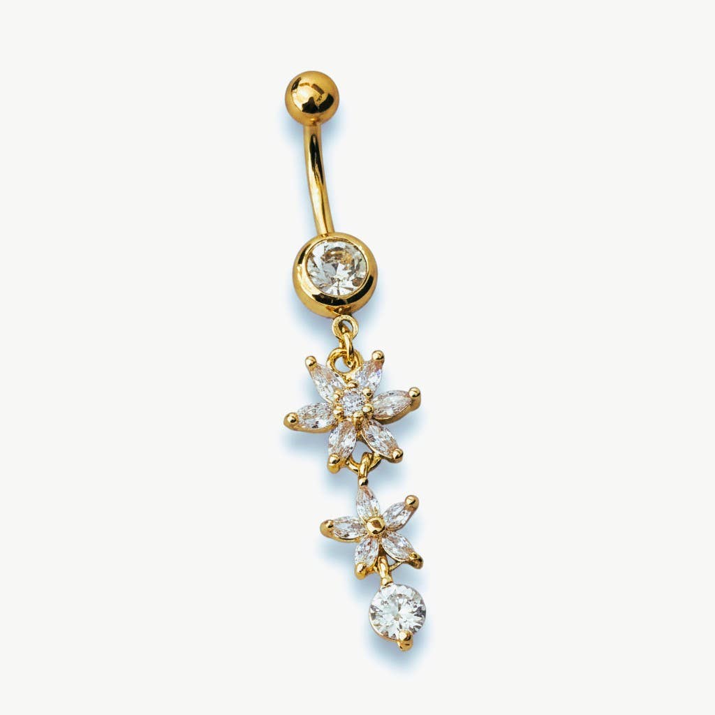 Piercing de nombril floral Nergis avec pierres en zirconium