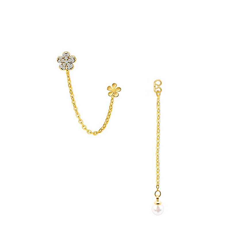 Boucles d'oreilles Double Lobe Fleur de Cerisier et Perle