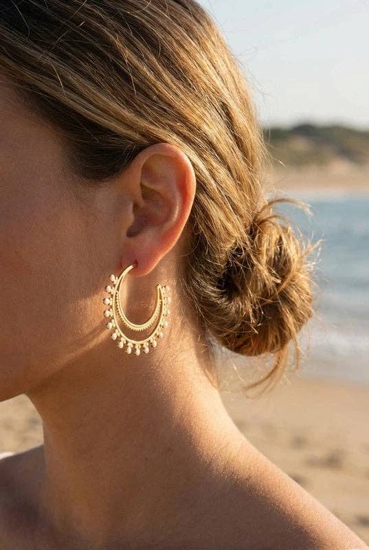 Boucles d'Oreilles Créoles Croissant de Lune Émaillées