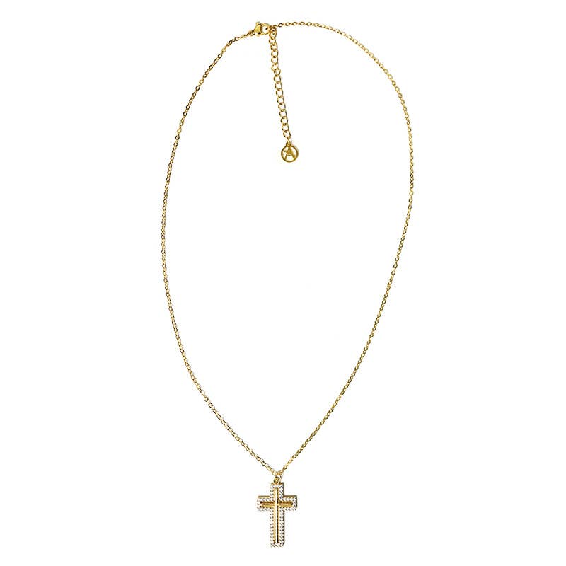 Collier Pendentif Croix Pavée Scintillante en Acier Inoxydable