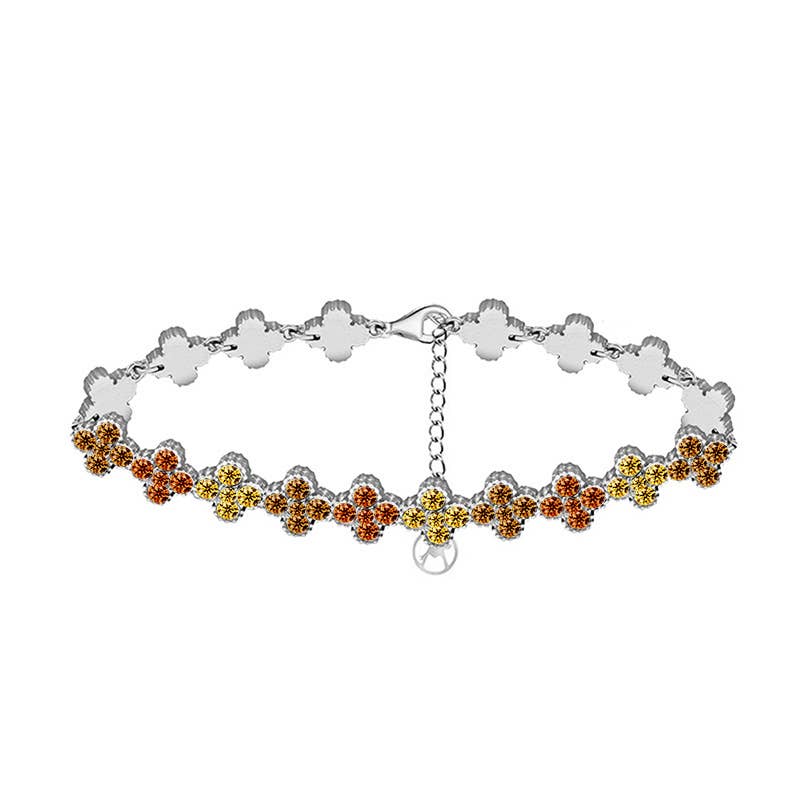 Bracelet à quatre feuilles avec strass colorés