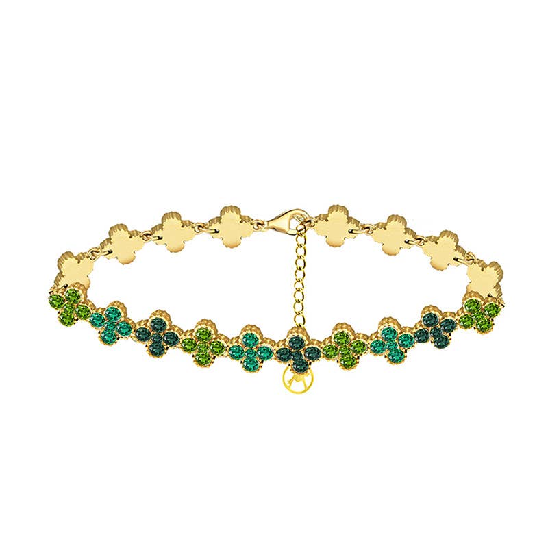 Bracelet à quatre feuilles avec strass colorés