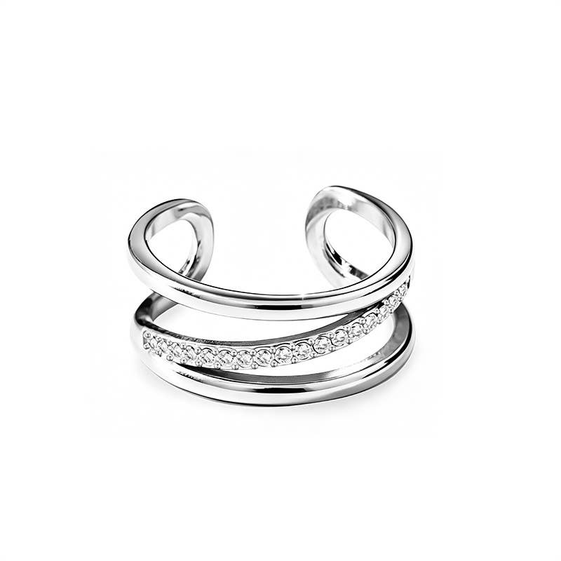 Bague Ajustable Multi-Rangs Effet Stacking & Rangée Pavée