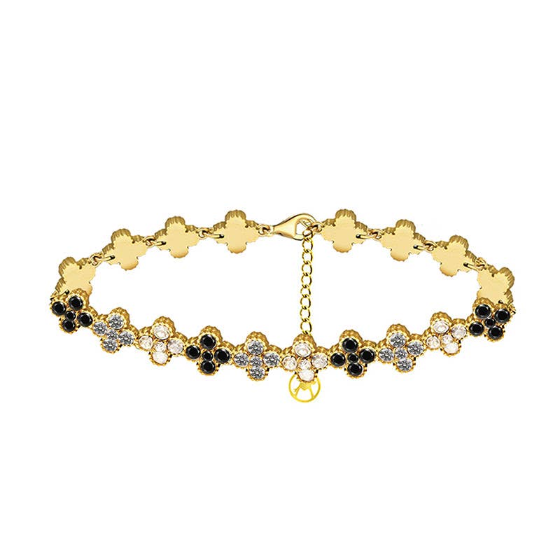 Bracelet à quatre feuilles avec strass colorés