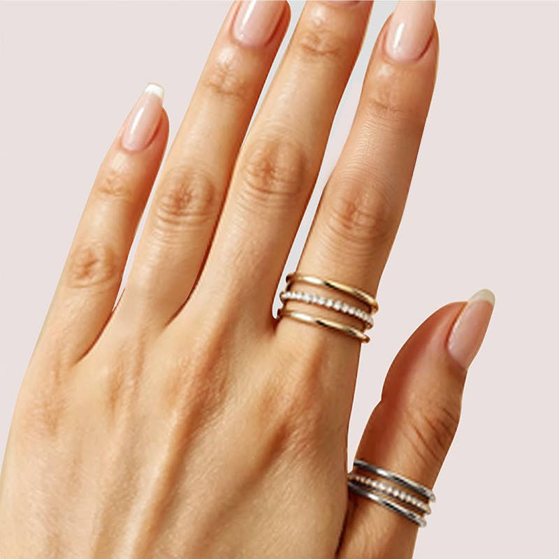 Bague Ajustable Triple Rang & Pavé Scintillant