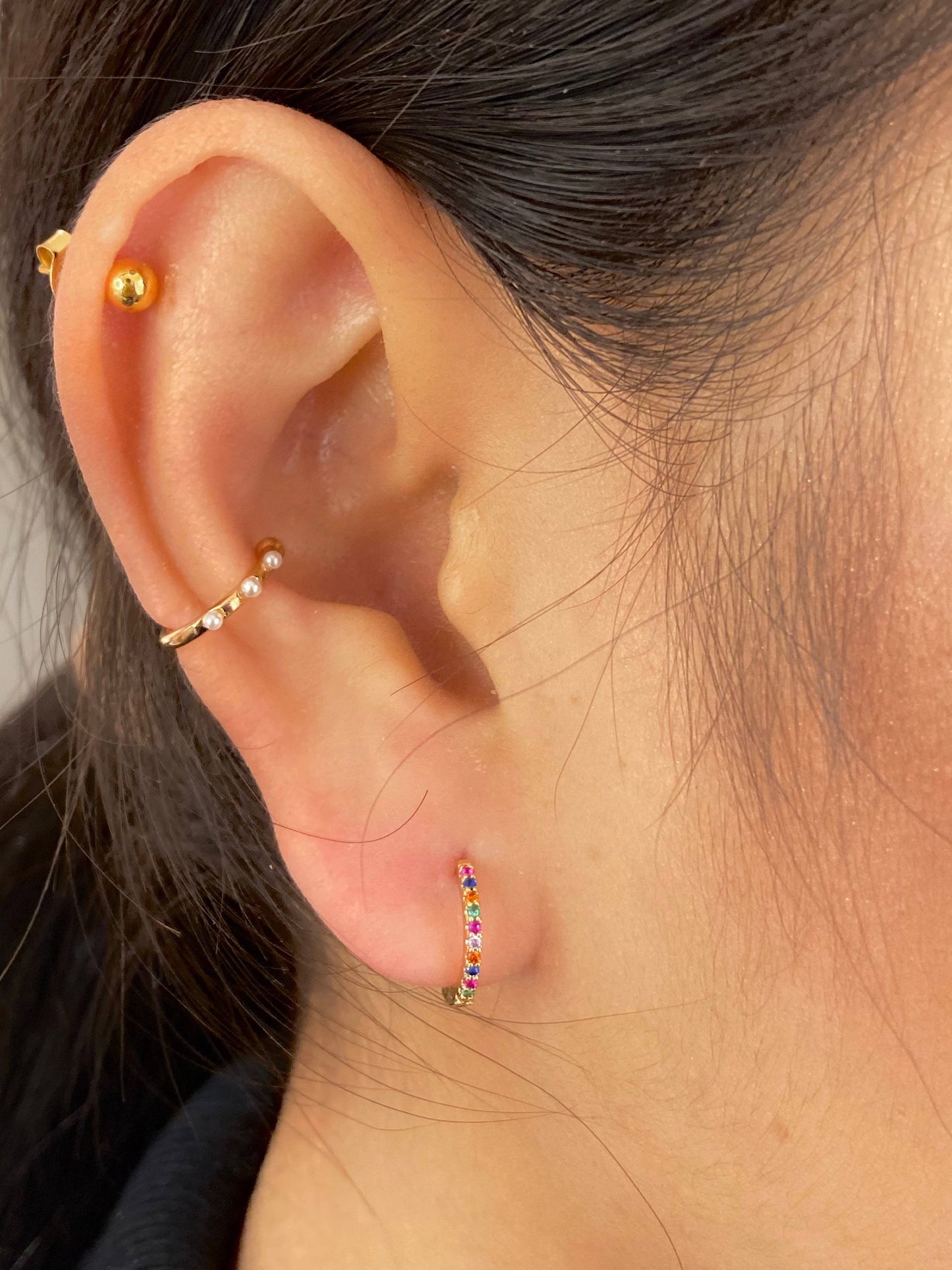 Boucles d’oreilles mini créoles Zoe roses et dorées
