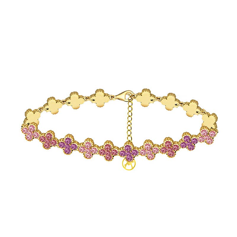Bracelet à quatre feuilles avec strass colorés