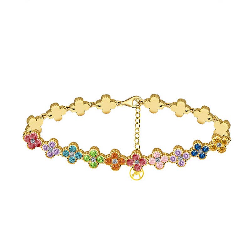 Bracelet à quatre feuilles avec strass colorés