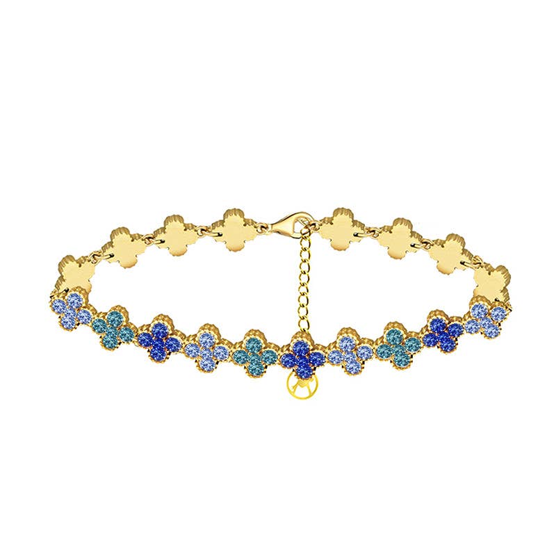 Bracelet à quatre feuilles avec strass colorés