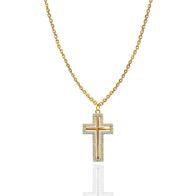 Collier Pendentif Croix Pavée Scintillante en Acier Inoxydable