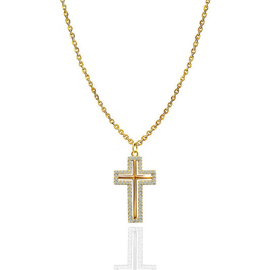 Collier Pendentif Croix Pavée Scintillante en Acier Inoxydable