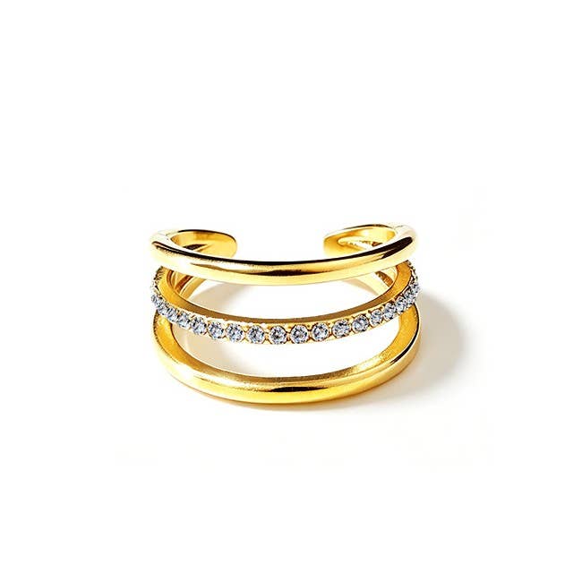 Bague Ajustable Triple Rang & Pavé Scintillant