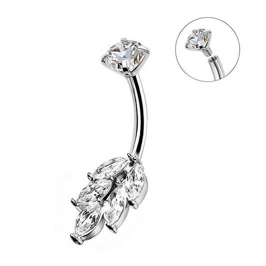 Piercing nombril avec feuille en zircon