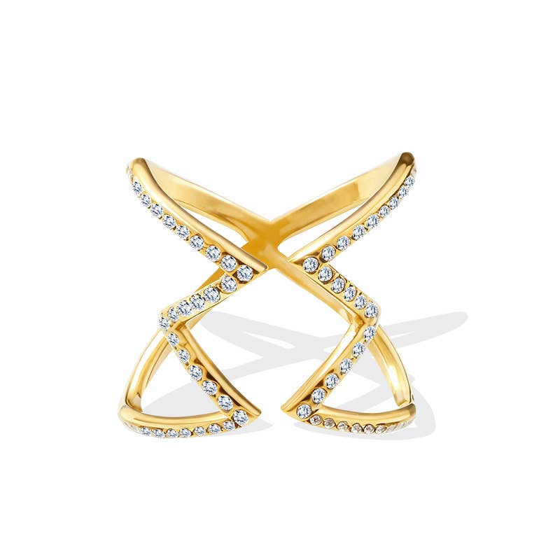 Bague ouverte réglable zigzag avec zircons