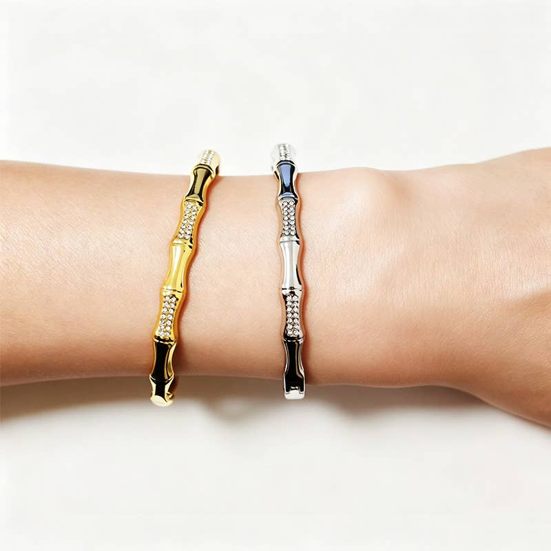 Bracelet Jonc Effet Bambou Pavé Scintillant