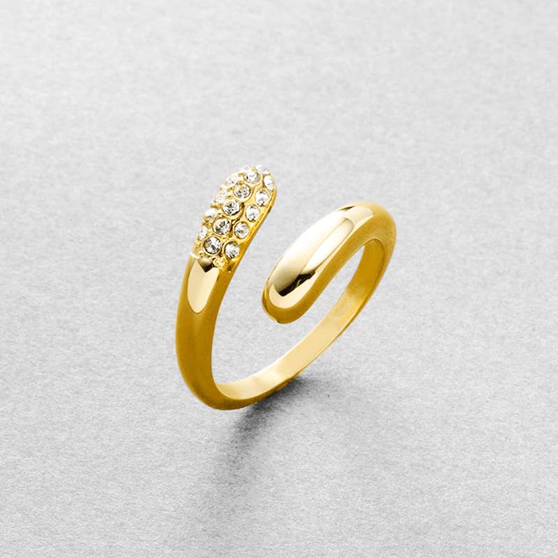 Bague Ajustable Ouverte Goutte & Pavé Scintillant