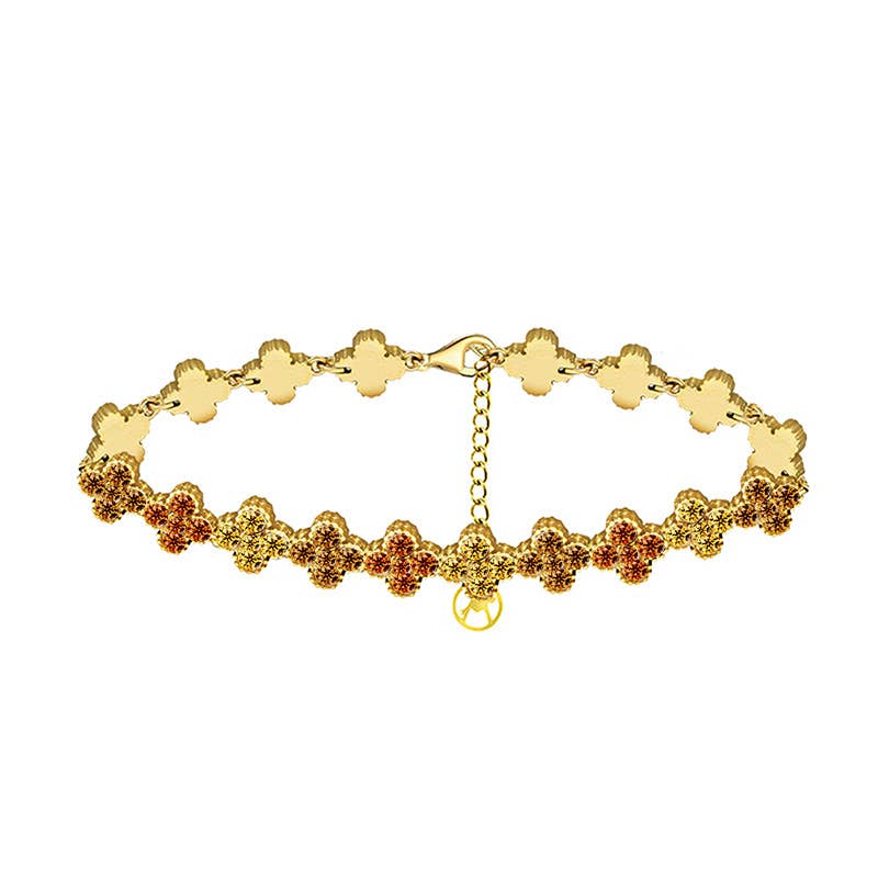 Bracelet à quatre feuilles avec strass colorés