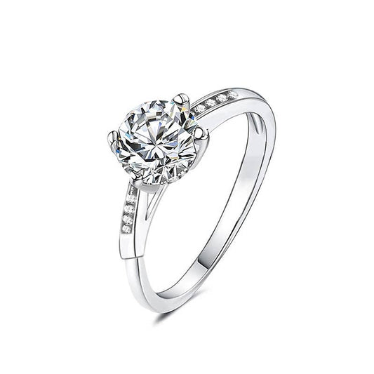 Bague solitaire en acier inoxydable argenté avec grand cristal central et anneau pavé REF 288