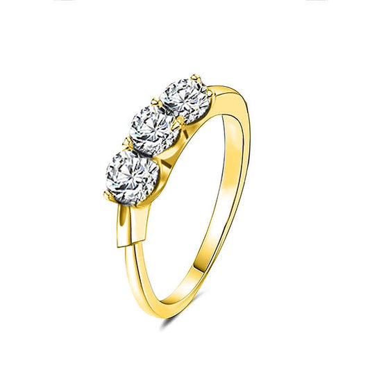 Bague trilogie 3 cristaux scintillants en acier inoxydable doré REF 284.