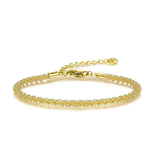 Bracelet doré en acier inoxydable mailles tissées miroir avec chaîne d'extension, bijou élégant pour femme.