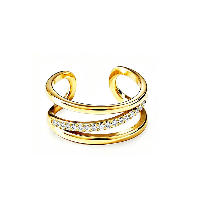 Bague Ajustable Multi-Rangs Effet Stacking & Rangée Pavée