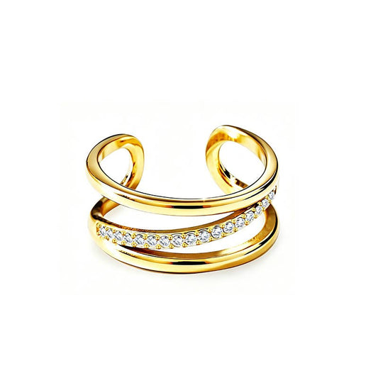 Bague Ajustable Multi-Rangs Effet Stacking & Rangée Pavée