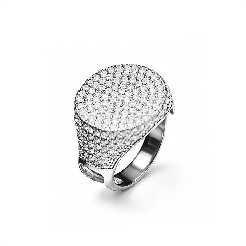 Chevalière pavée strass en acier inoxydable argenté REF 279.