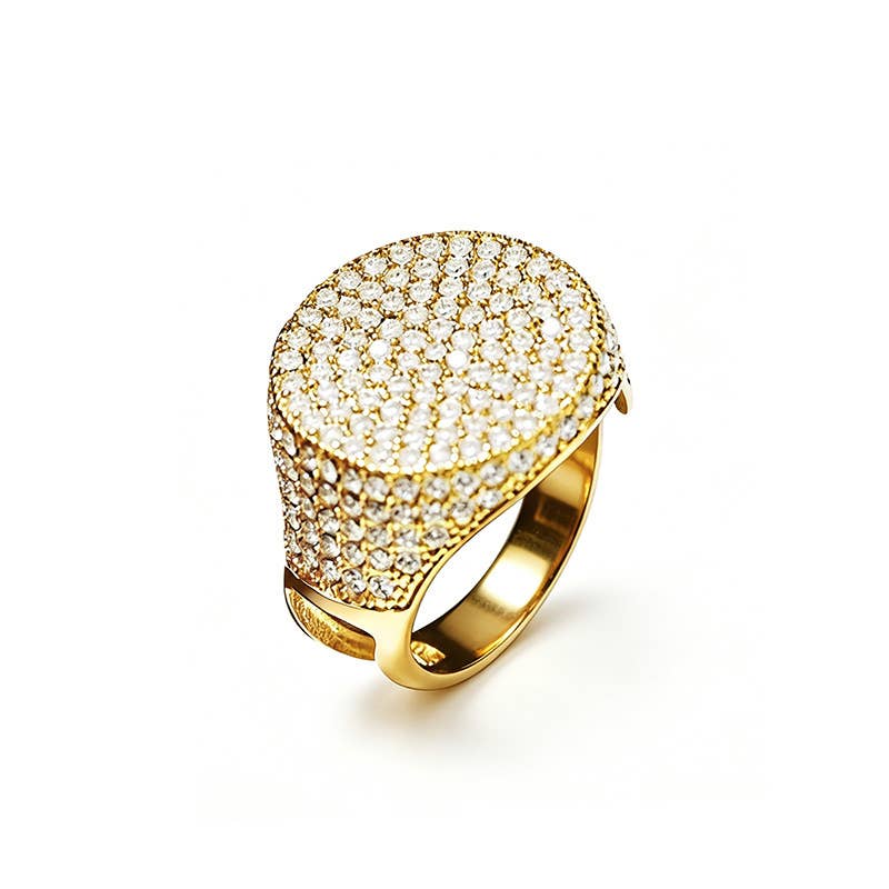 Chevalière pavée strass en acier inoxydable doré REF 278.