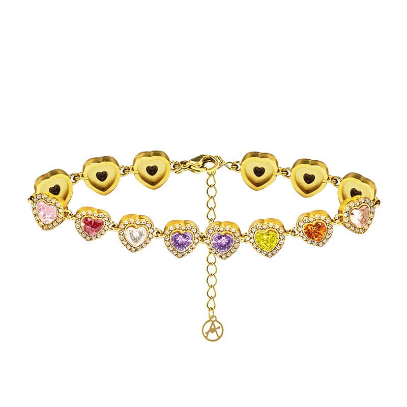 Bracelet coeurs avec zirconium colorés