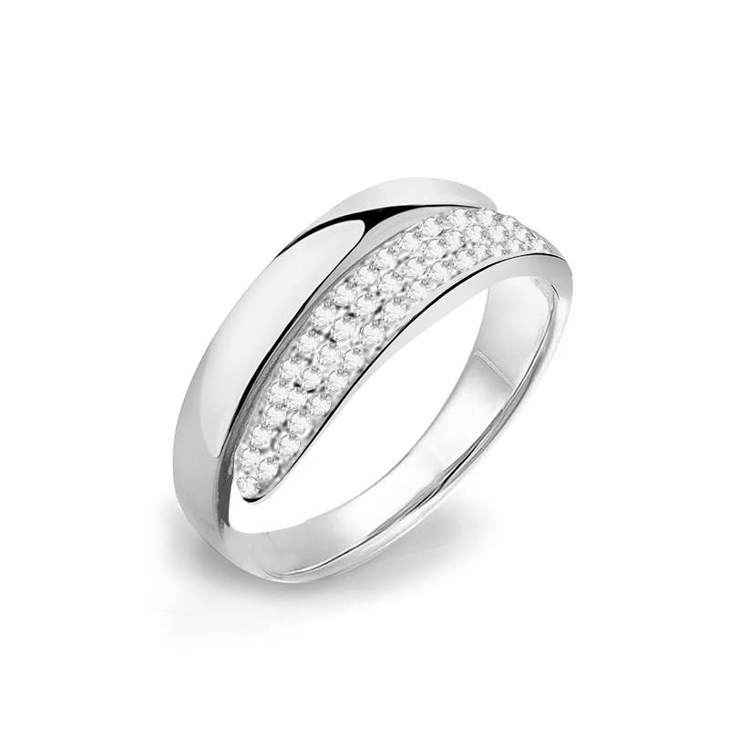 Bague Ajustable Asymétrique Vague & Pavé Scintillant