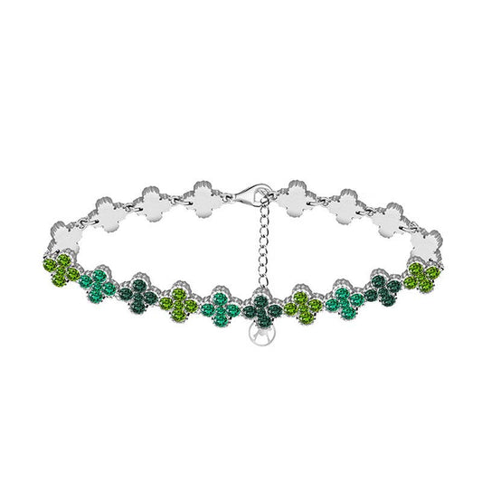Bracelet à quatre feuilles avec strass colorés