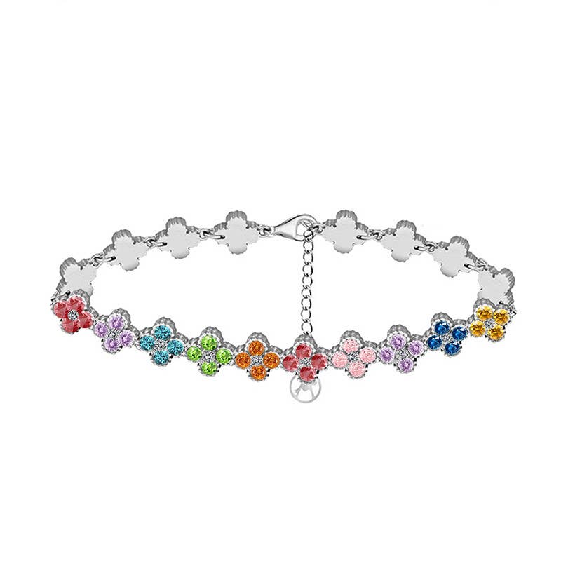 Bracelet à quatre feuilles avec strass colorés