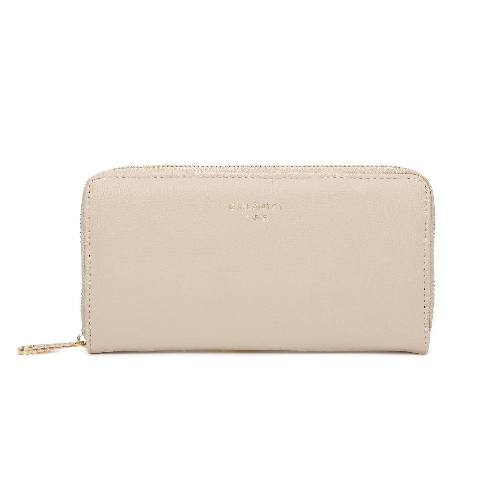 Portefeuille compagnon Célia en similicuir beige avec zip doré REF 312.