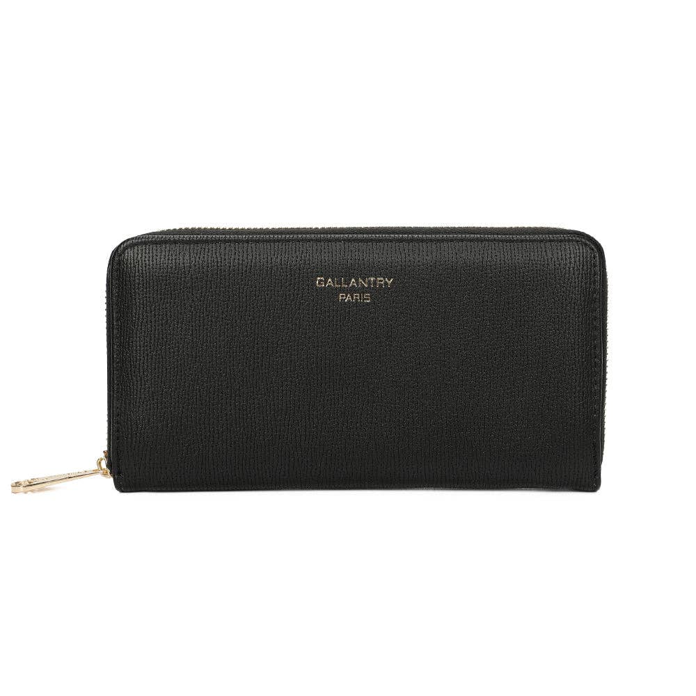 Portefeuille compagnon Célia en similicuir noir avec marquage doré REF 310.