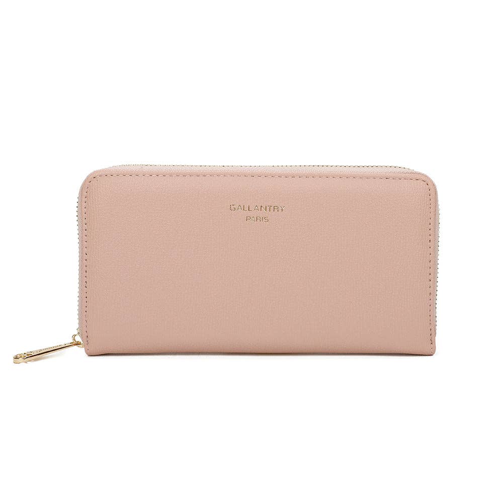 Portefeuille compagnon Célia en similicuir rose poudré avec zip doré REF 308.