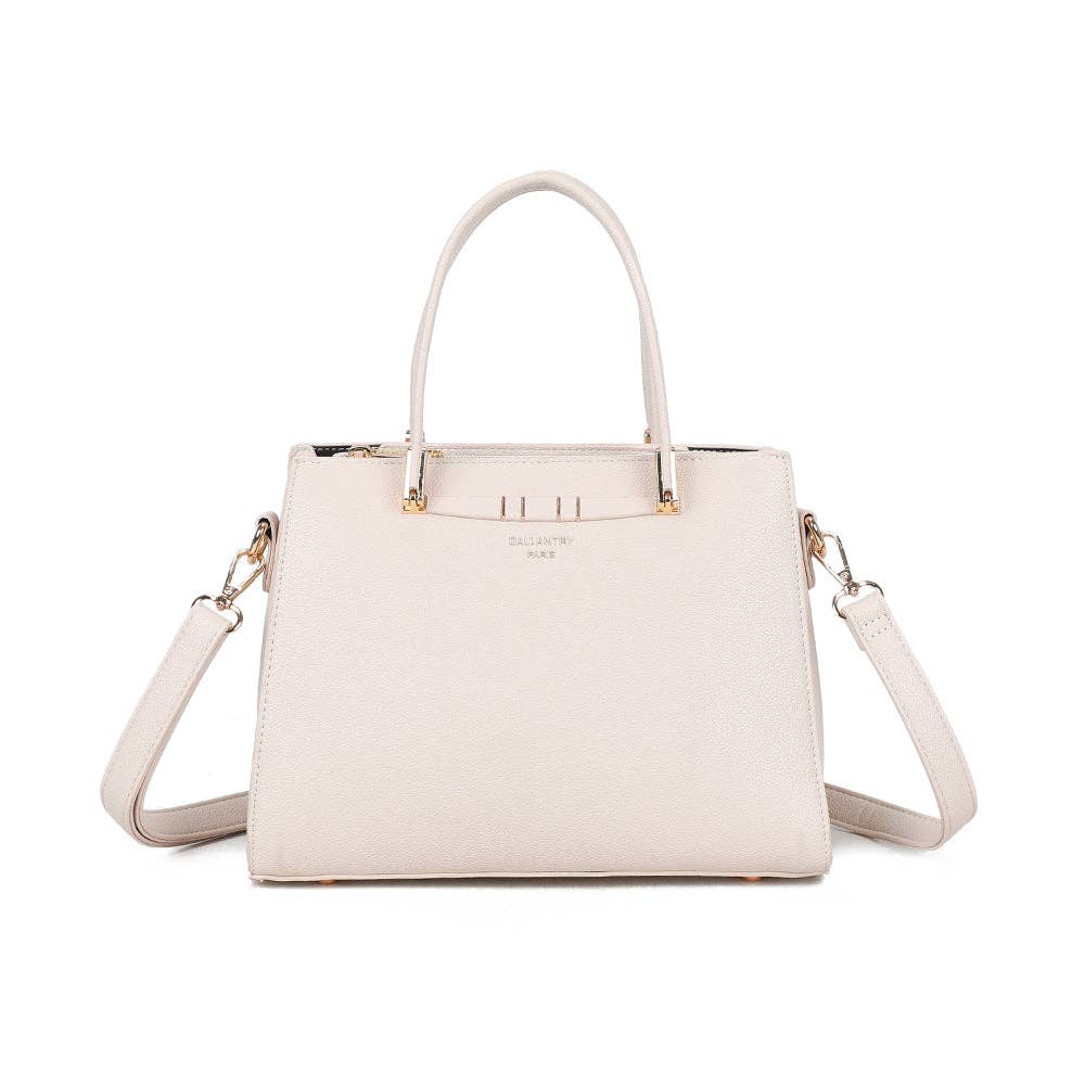 Sac à Main Azure REF 163 - Sac à main cabas trapèze pour femme en similicuir grainé écru blanc cassé avec anses, bandoulière et finitions dorées Gallantry.