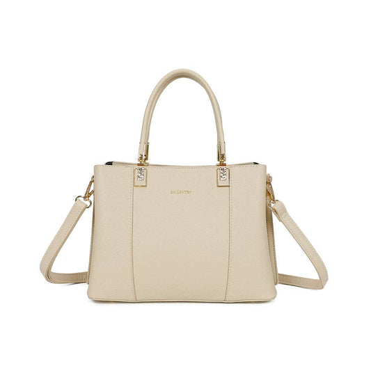 Sac à main Abyss en similicuir beige sable avec attaches d'anses métalliques dorées brillantes REF 305.