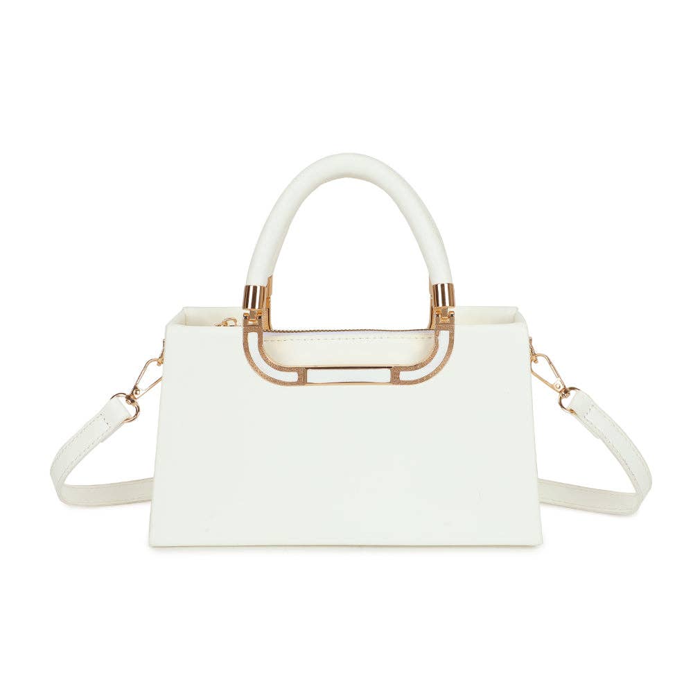 Sac à main La Prima en similicuir blanc pur avec fixation d'anse dorée scintillante REF 302.