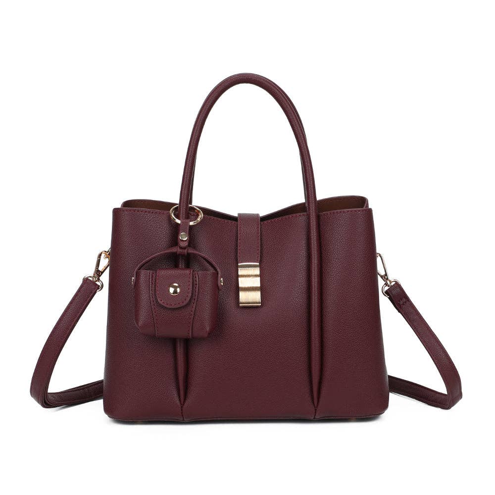 Sac à main Le Césaire en similicuir bordeaux avec fermoir doré et mini-pochette REF 292.