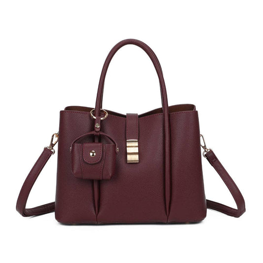 Sac à main Le Césaire en similicuir bordeaux avec fermoir doré et mini-pochette REF 292.