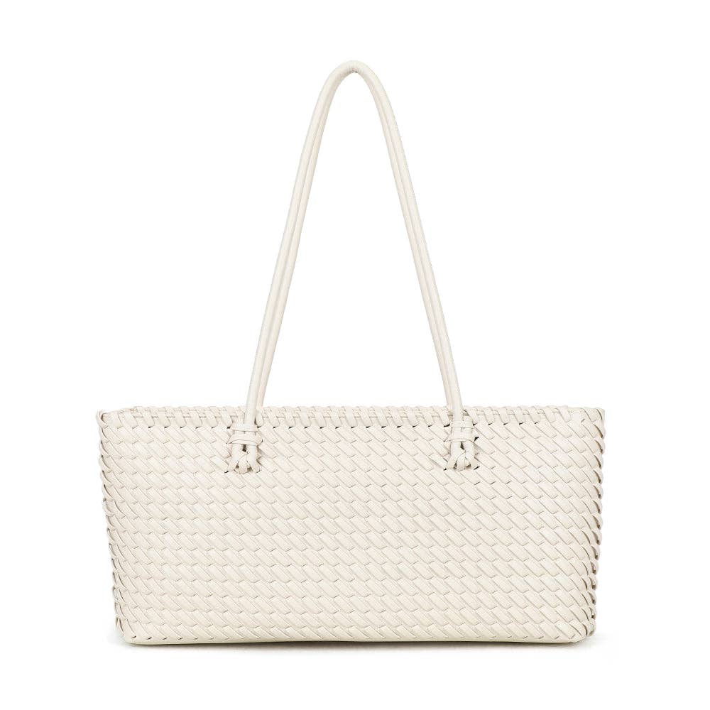 Sac à main cabas tressé Bréva REF 122 couleur blanc crème avec de longues anses épaule tubulaires.